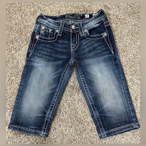 Miss Me Girls Capri denim Jeans Style JK8599P Sz 7 - Picture 3 of 6